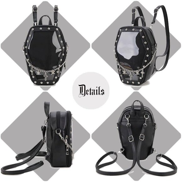 Gothic Coffin Shaped Purse for Women Halloween Shoulder Bag and Backpack - Picture 6 of 9